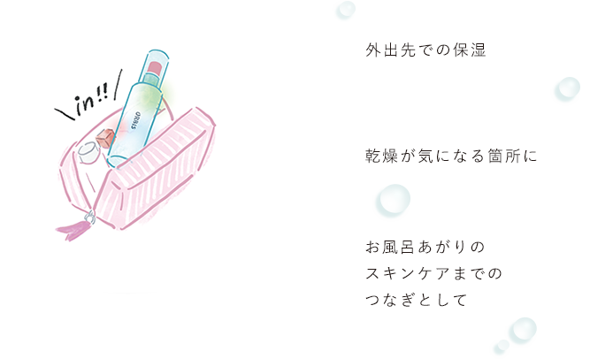 外出先での保湿／乾燥が気になる箇所に／お風呂あがりのスキンケアまでのつなぎとして