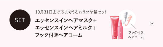 SET 10月31日まで芯までうるおうツヤ髪セット エッセンスインヘアマスク+エッセンスインヘアミルク+フック付きコーム