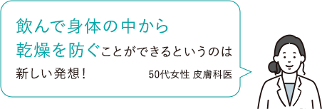 飲んで身体の中から乾燥を防ぐことができるというのは新しい発想！ 50代女性 医師