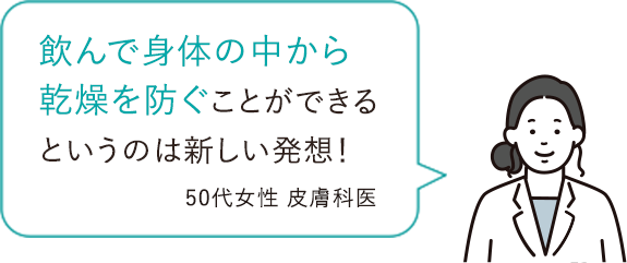 飲んで身体の中から乾燥を防ぐことができるというのは新しい発想！ 50代女性 医師